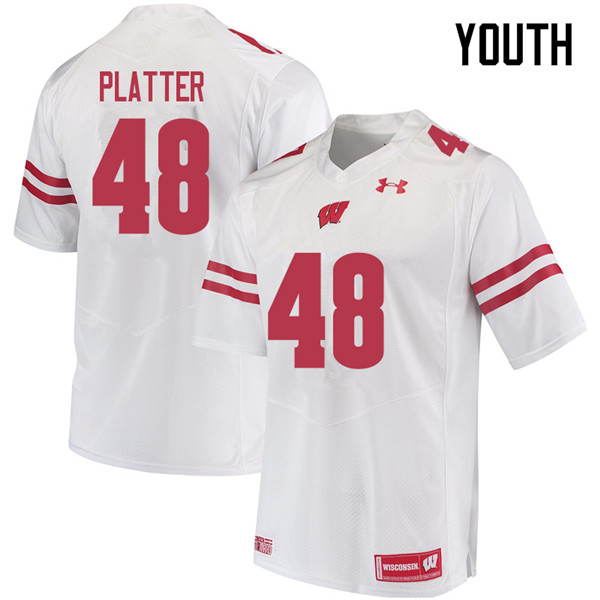 Youth #48 Mason Platter Wisconsin Badgers College Football Jerseys Sale-White - Click Image to Close